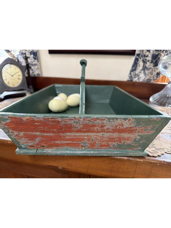 Antique wood cutlery caddy Green Paint utensil carrier Centerpiece Country Farm - Picture 13 of 13
